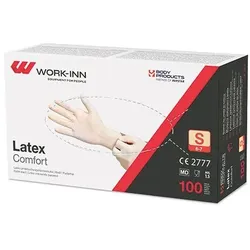 100 `WORK-INN` Handschuhe, Latex puderfrei `Comfort` weiss - natur Größe S