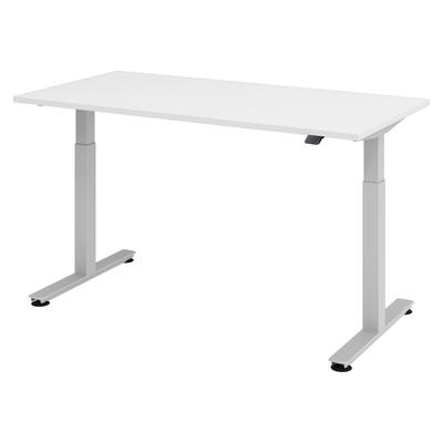 bümö elektrisch höhenverstellbarer Schreibtisch weiß 160x80 cm, Gestell: Silber - Büroschreibtisch höhenverstellbar elektrisch, elektrischer
