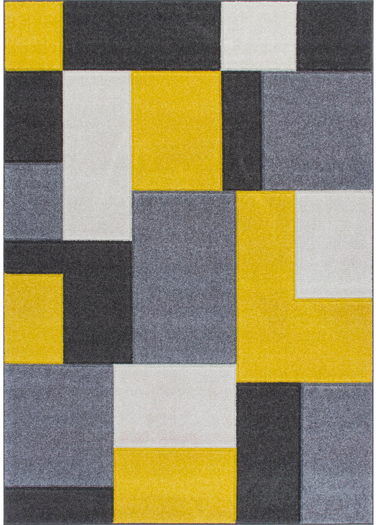 Wade Logan Jenner Geometric Dhurrie Area Rug Grey/Yellow/White Rectangle 80cm x 150cm