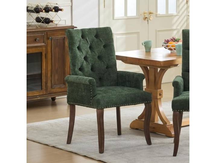 Ropilly gepolsterter Esszimmerstuhl mit Armlehnen Chenille Bezug Massivholz für Esszimmer und Küche