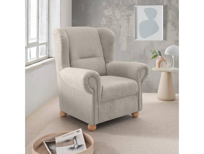 Livetastic Ohrensessel Torello, Creme, Holz, Buche, Uni, 92x102x89 cm, Made in EU, erweiterbar (Typenauswahl), Wohnzimmer, Sessel, Ohrensessel