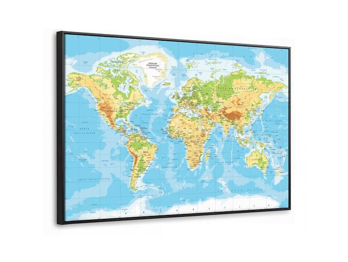MuchoWow Leinwand Bilder mit Rahmen - Weltkarte - Statistisch - Blau - Erde - Bildung - 90x60, Rechteckig, 90x60 cm, gerahmt, Bilder & Rahmen, Bilder, Leinwandbilder