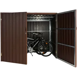WPC-Fahrradgarage MCW-J29, Geräteschuppen Fahrradbox, Metall Holzoptik abschließbar ~ 2 Räder 172x213x112cm braun