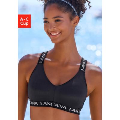 Sport-BH LASCANA ACTIVE, Damen, Gr. 90, Cup A, blau (schwarz), Trikot, Obermaterial: 90% Polyester (COOLMAX), 10% Elasthan, BHs Sport-BH, ohne Bügel, mit Verschluss, große Größen, mit breiteren Trägern