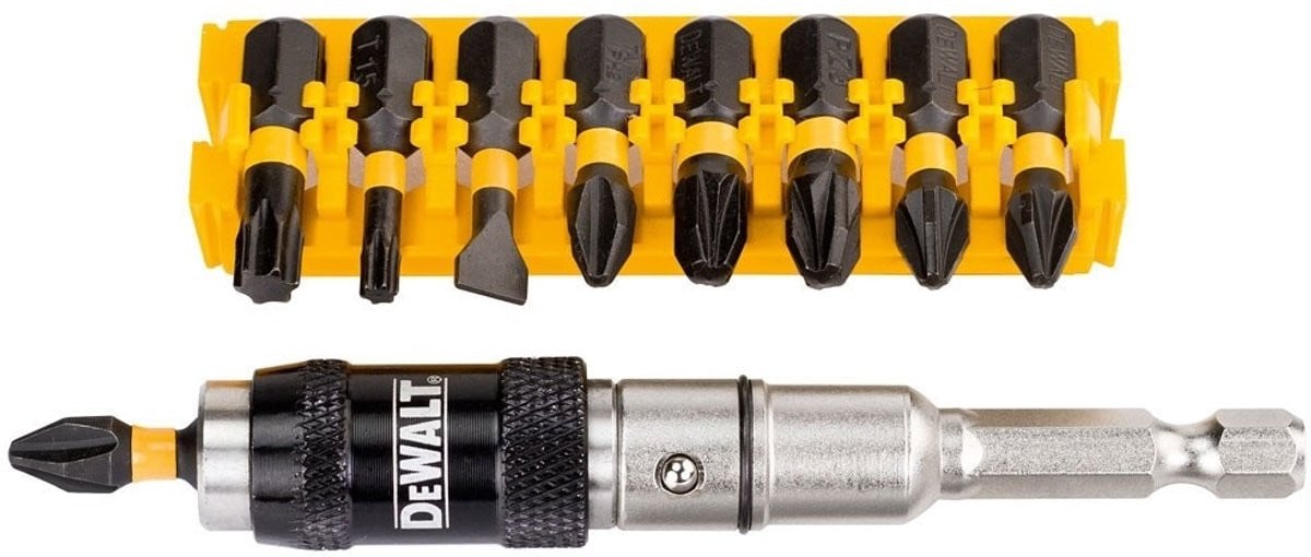 DeWALT 10-delige Impact Torsion Schroefbitset met zwenkbare bit tip houder DT70518T - Zilver