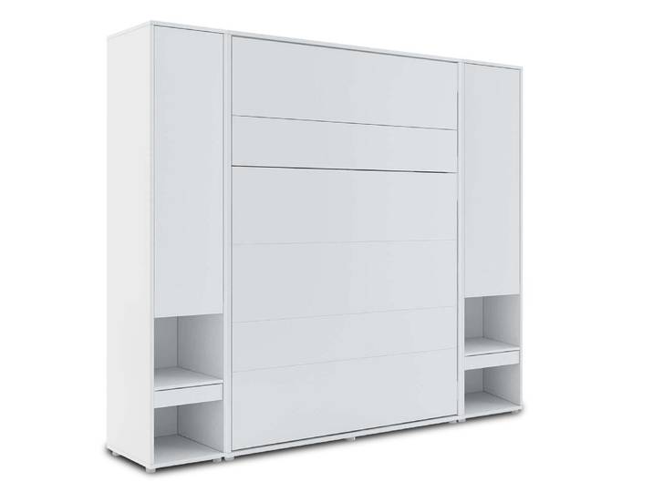Lit mural escamotable CONCEPTION PRO 140x200 cm blanc mat (vertical) avec armoires