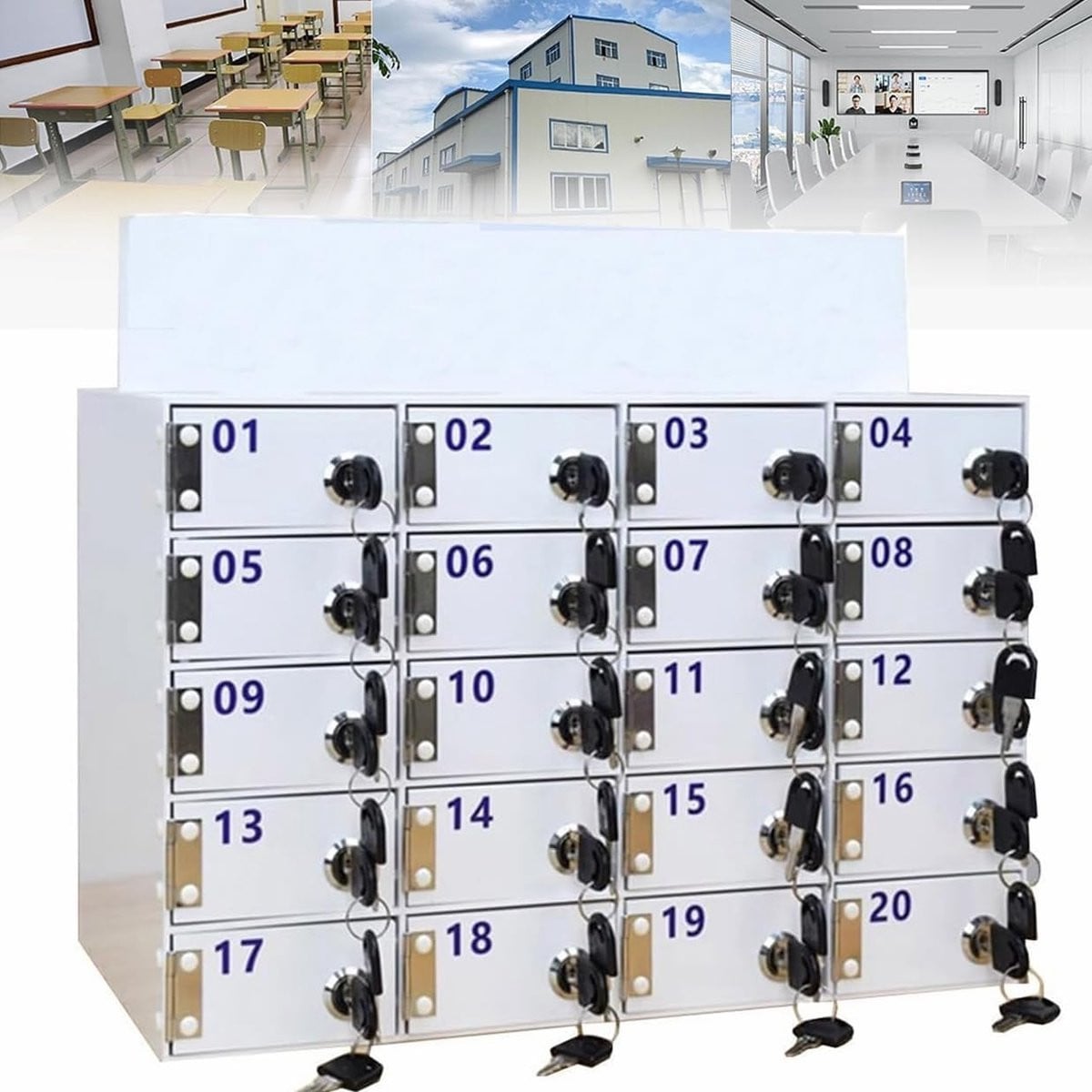 Telefoon Opbergkast Mobiele Kluis met Slot en Sleutels - 40 Roosters - Wit