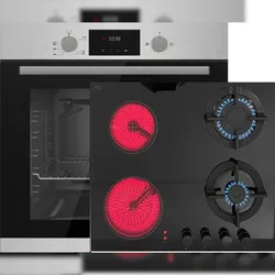 Gasline GB850-FIX Einbau Gasherdset Autark mit Einbaubackofen Gasherd Umluft 69 Liter und Kochfeld Hybrid Kombi Glas Gas Elektro 60cm Erdgas/ Propan