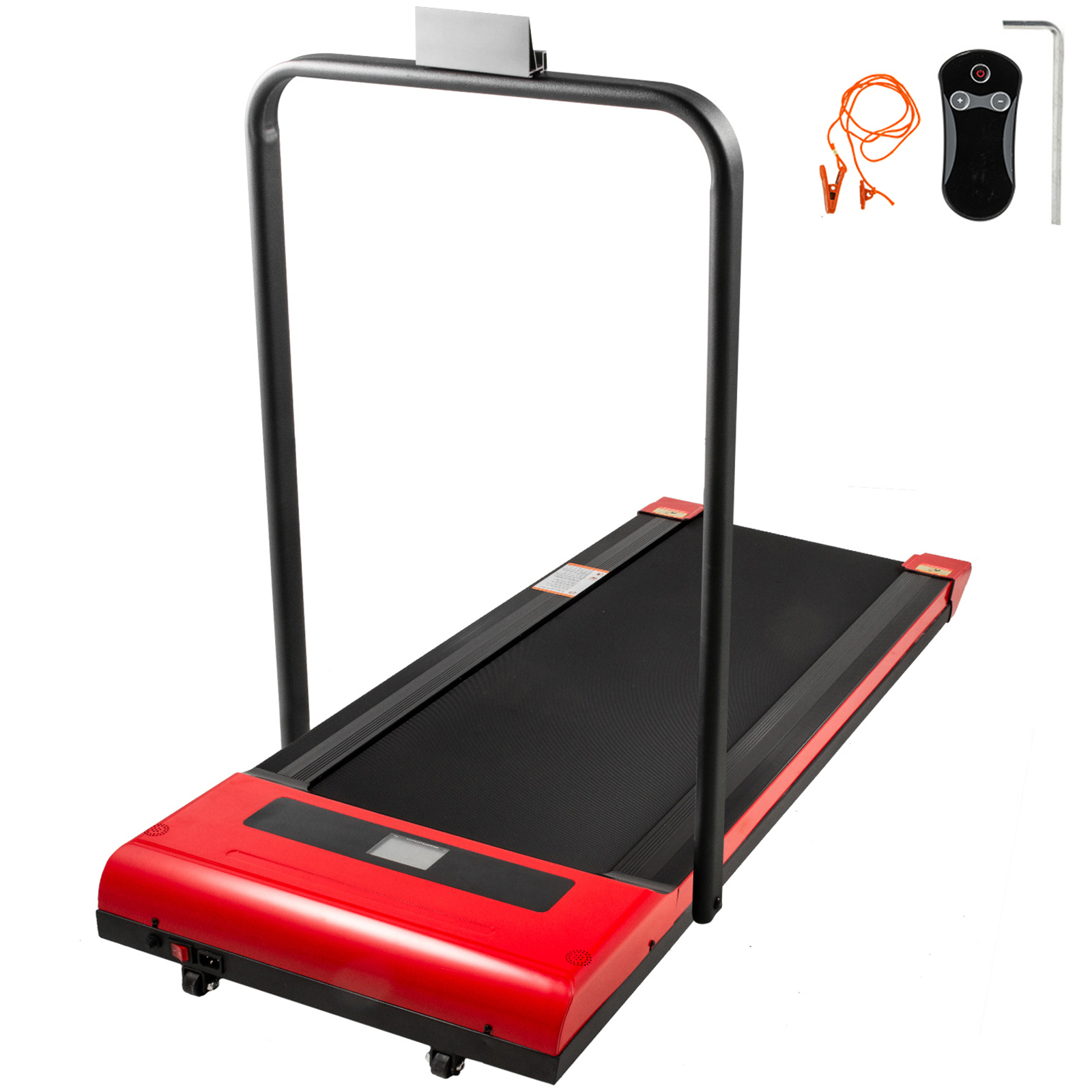 VEVOR Laufband klappbar Fitnessgerät Kapazität 100 kg, Laufband für unter Schreibtisch Schwarz und Rot, Lauftraining kompakt mit Handlauf Sportgeräte im Büro zu Hause Heimtrainer Professionell