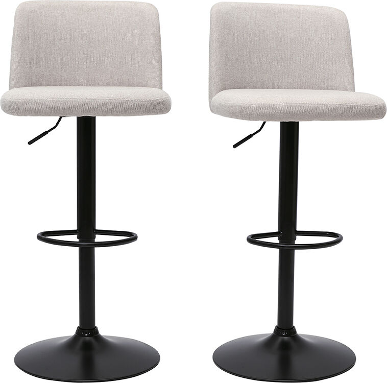 Miliboo Barhocker höhenverstellbar Stoff mit strukturiertem Samteffekt in Beige und schwarzes Metall (2er-Set) MONTI