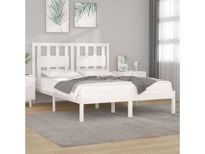 CHIC Lit adulte 2 places - 135x190 cm Structure/Cadre de lit blanc Bois massif #Sara97447