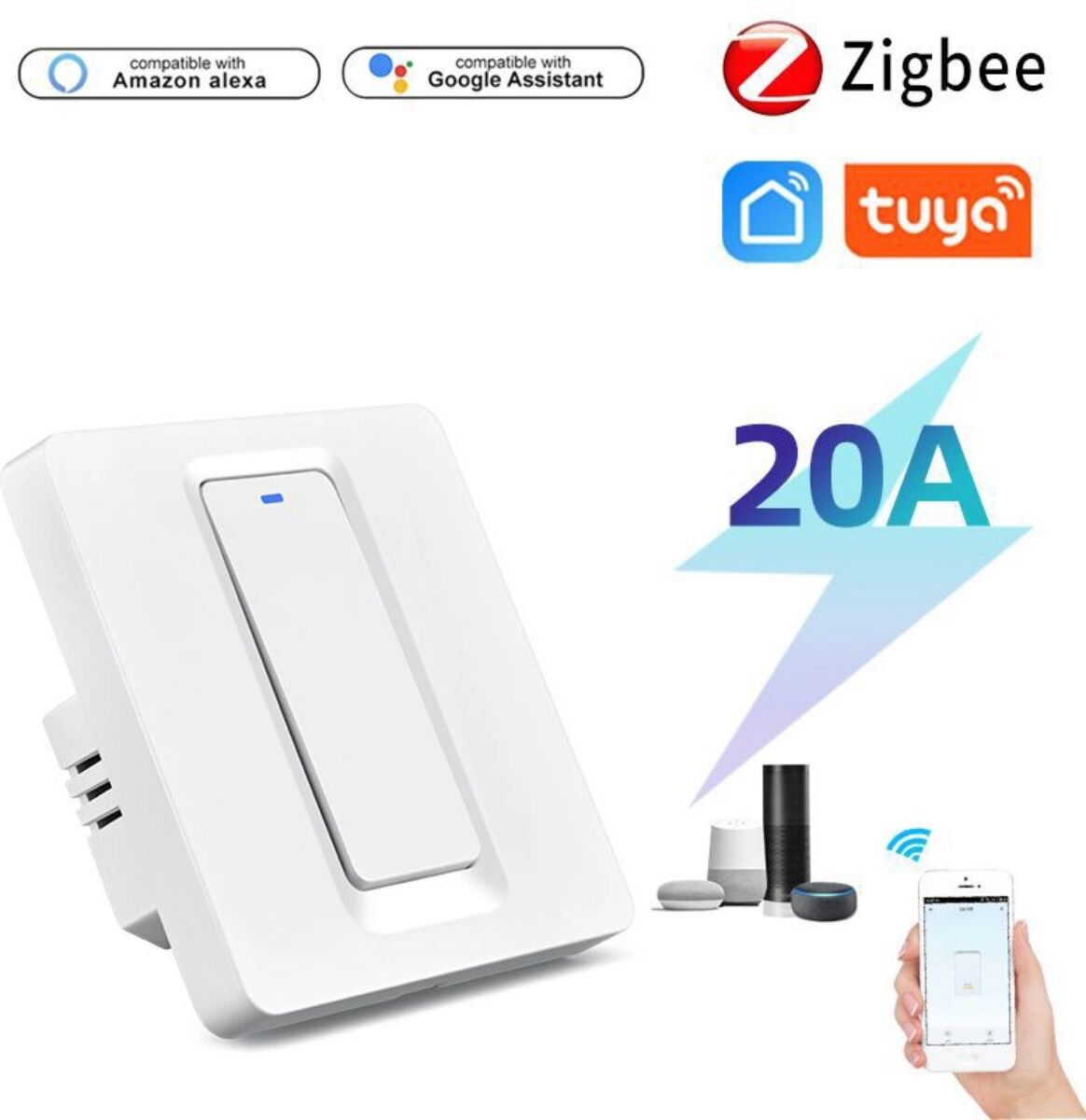 INF Interrupteur mural intelligent Tuya compatible avec Alexa, Google Home et Tmall Genie - WiFi Bluetooth mode double, panneau