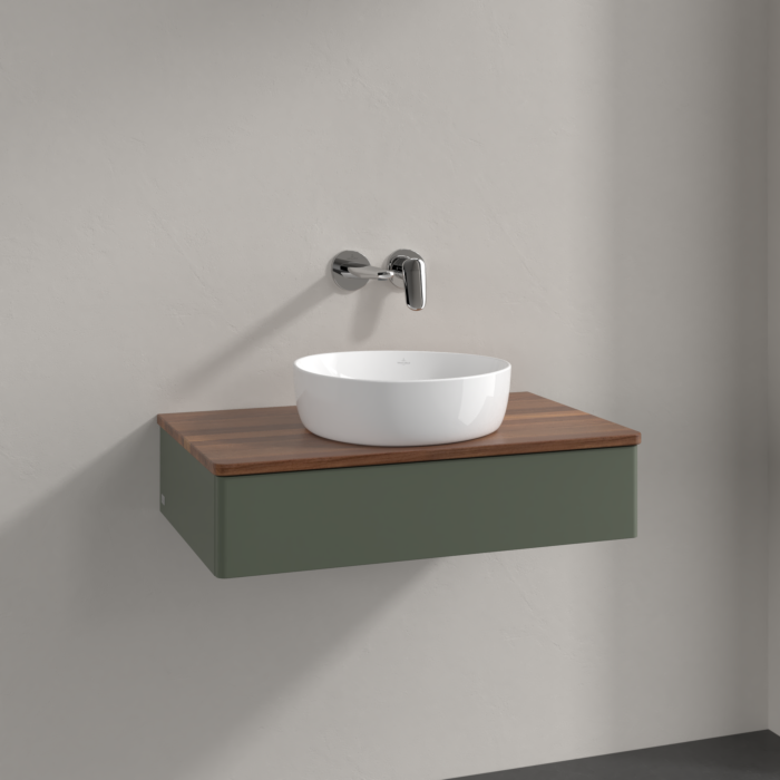 Villeroy und Boch Antao Waschtisch-Unterschrank K08012HL 80x19x50cm, Waschbeckenplattenfarbe warm walnut, leaf green matt lacquer