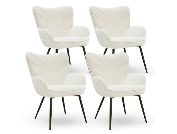 COLAMY Esszimmerstühle mit Armlehnen 4er Set, Stühle Esszimmer mit Rückenlehne, Polsternder Küchenstühle Gepolstert mit Wingback, Dining Chairs mit Holzbeinen für Esszimmer, Küche, Restaurant, Weiß