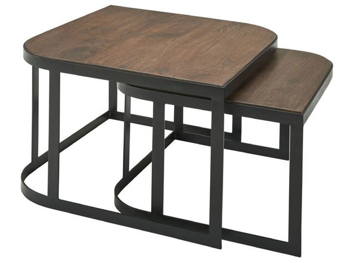 Couchtisch 2er Set Mango massiv lackiert/Schwarz