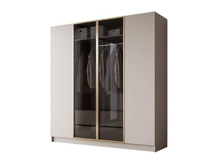 Lookway Kleiderschrank Viertüriger Atrium Gold Kaschmir mit Glasfront