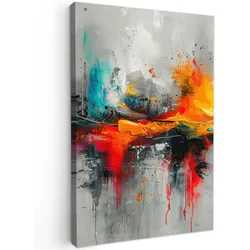 LEINWANDBILD Moderne Kunst - Orange - Grau - Abstrakt Deko Wohnzimmer 20x30 cm