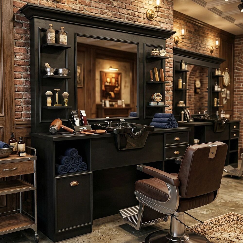 MUDI Postazione da lavoro per barbiere parrucchiere uomo vintage in legno BANSA