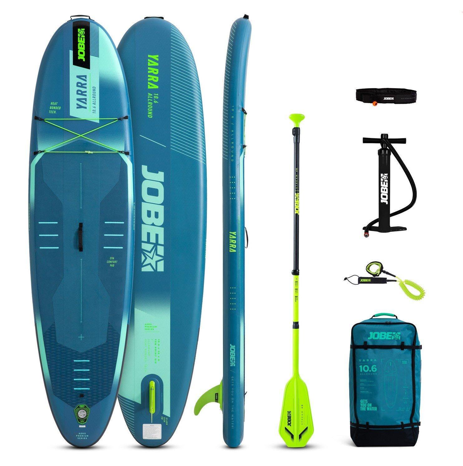 Jobe Aero Yarra SUP Board 10.6 Package Steel Blue, Stand Up Paddleboard (SUP), Wippe, Flach, Blau, Schaum, EVA (Äthylen-Vinylazetat), 140 kg