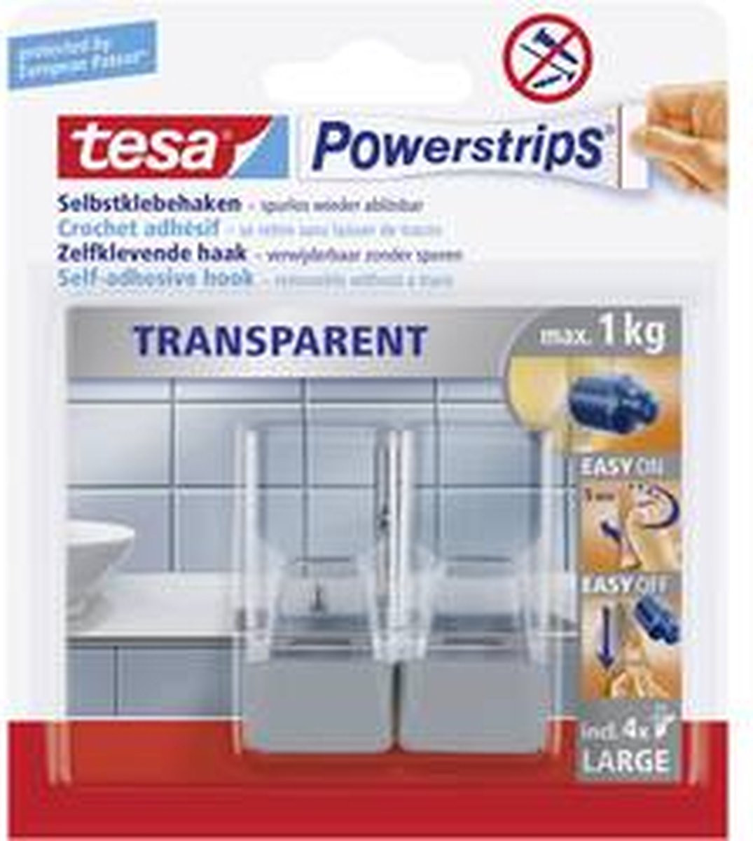 Tesa Powerstrips Zelfklevende Haken Groot Zilver - 2 Stuks