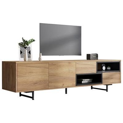 OKWISH TV-Schrank Holz 173x38x48cm mit Türen Schubladen Ablagefächer für Wohnzimmer Entertainment Regal Naturholz Design Modern