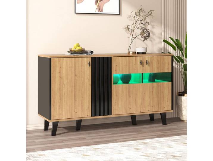 Buffet - 140x78.5x41cm grand buffet design de couleur assortie en bois et noir avec espace de rangement - armoire avec LED