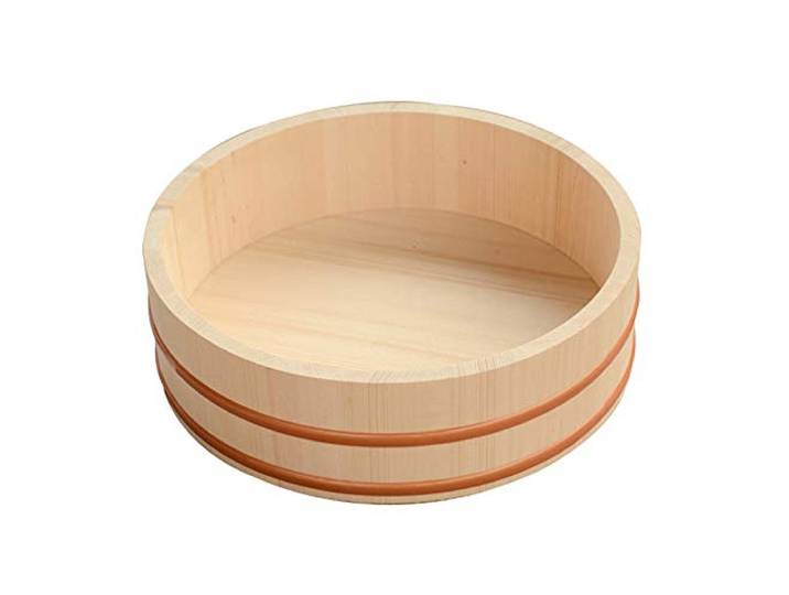 WSHA Runder Kiefernholz Sushi Hangiri Oke Reis Mischen Wanne Schüssel Reis Eimer Behälter, für Restaurant Küche japanische Küche,45cm