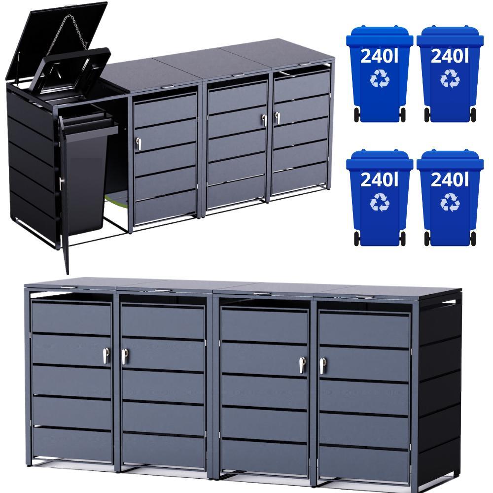 Mülltonnenbox BINBOX für 4x 240L Tonnen | Anthrazit RAL 7016 | Stahl Verzinkt | Abschließbar | Bausatz
