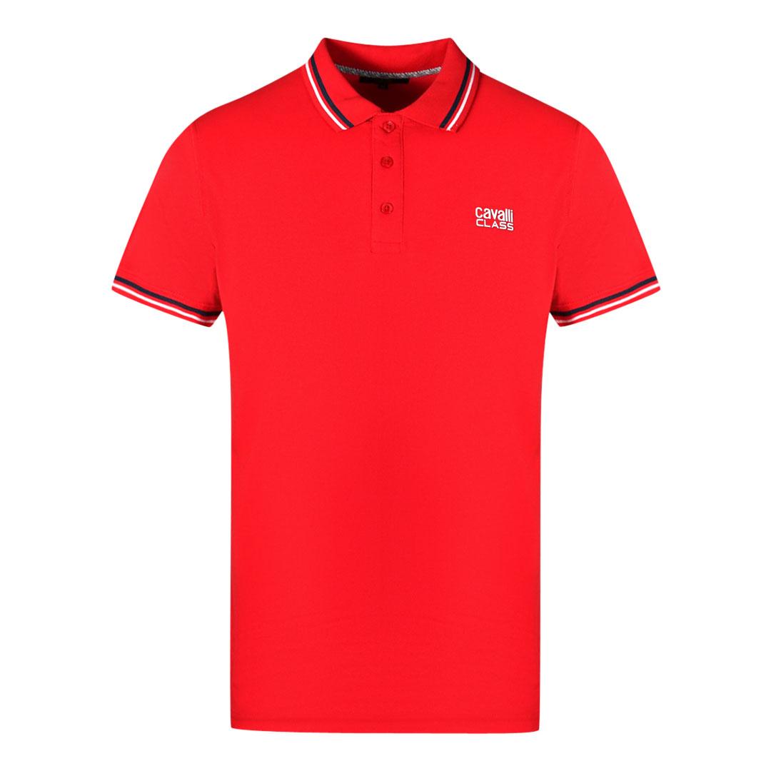 Cavalli Class Zwillings-Spitzenkragen Weißes Logo Rotes Polo-Shirt