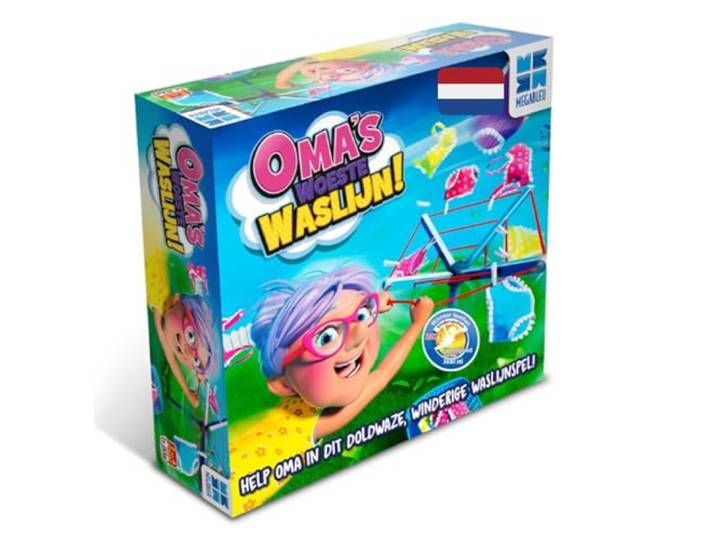 Megableu - OMA'S WOESTE WASLIJN – Hilarisch Actiespel voor Kinderen vanaf 4 jaar – Spannend Dobbelspel met Verrassende Tornado’s – Perfect voor het Hele Gezin – 2 tot 4 Spelers - 10 Min