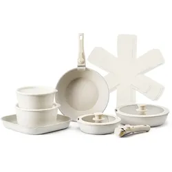 VEVOR Induktion Töpfe Pfannen Set (17-teilig) mit Glasdeckel antihaftbeschichtetes Kochgeschirr mit abnehmbarem Griff, Induktionskochtöpfe zum Braten, Würzen von Soßen und Kochen (Weiß)