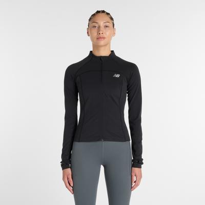 Trainingsjacke NEW BALANCE "NB HARMONY FITTED FULL ZIP", Damen, Gr. M, schwarz (schwarz (bk)), Obermaterial: 74% Polyester, 26% Elasthan, Jacken Trainingsjacke, sportlicher Stil, angenehm weiches Material, figurbetonter Schnitt