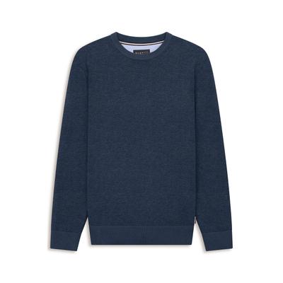 Rundhalspullover BUGATTI "Regular Fit", Herren, Gr. L, 370, marine, 100% Baumwolle, unifarben, regular fit, Rundhals, Pullover Rundhalspullover, Regular Fit Baumwolle Rundhals