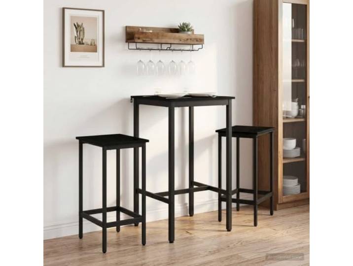 Bartisch Holzwerkstoff Schwarz Eichen-Optik mit Stahlrahmen, 52 x 52 x 110 Verzinkter Stahlrahmen, verstellbare Füße, rechteckige Form, pflegeleichte Oberfläche, einfache Montage, für Wohnzimmer