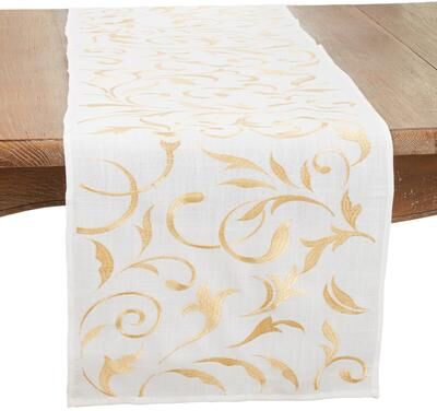 Saro Lifestyle Intricate Embroidered Leaves Table Runner