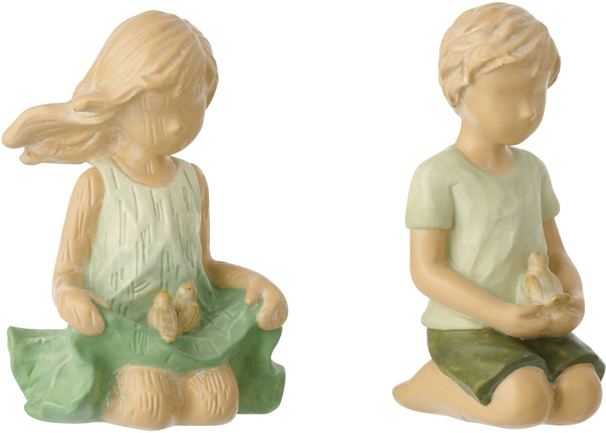 J-Line Decoratie Zittende Kinderen Jongen/Meisje - Ecru - 2 stuks