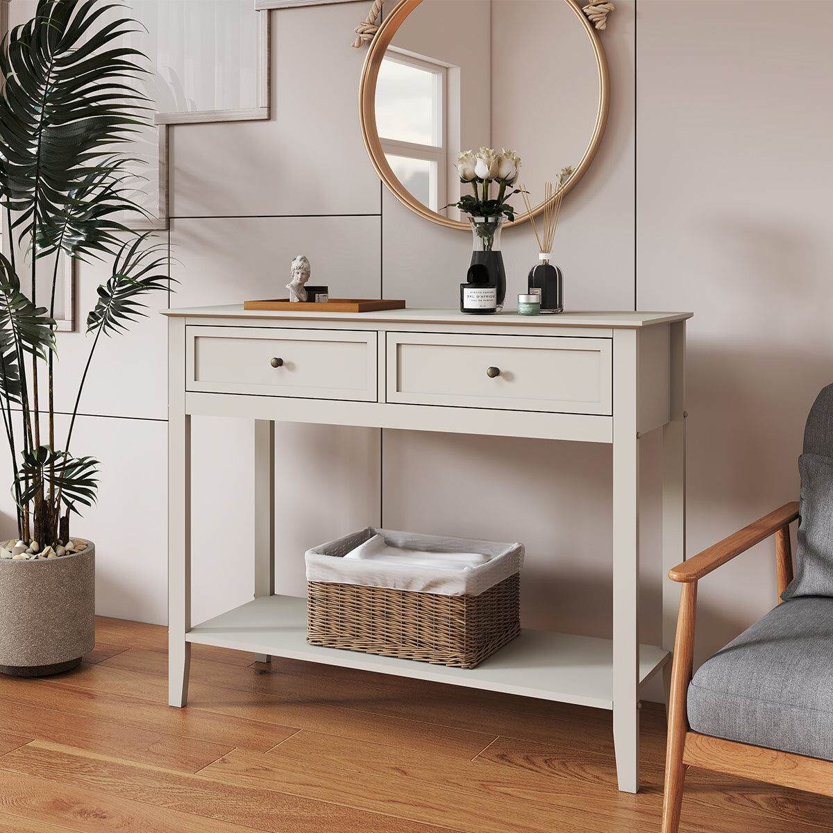 Large 2 Drawer Sideboard Console Table - Rowley Pale Cream Range Manufactured Wood, Metal