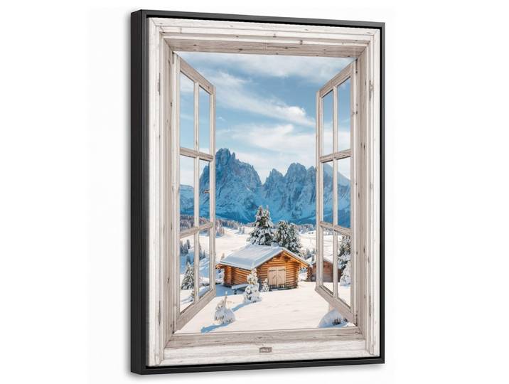 LEINWAND Bilder mit Rahmen - Winterlandschaft - Hütte - Berge - Ausblicke - Aussicht - Natur - 30x40