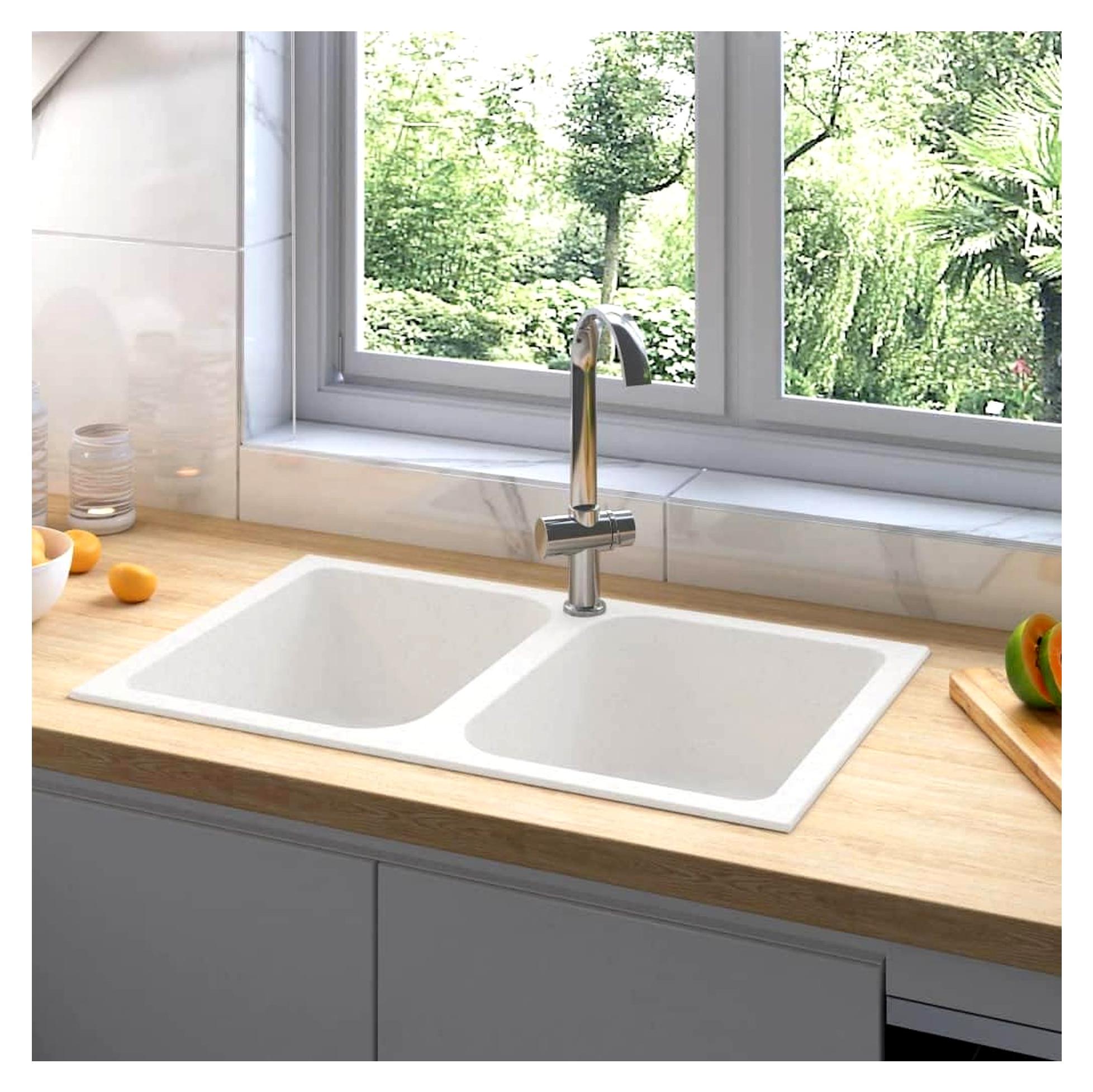 Rechteckige Granitküchenspüle in Weiß 760X480 mm Robuste Matte Keramik mit Installationsset