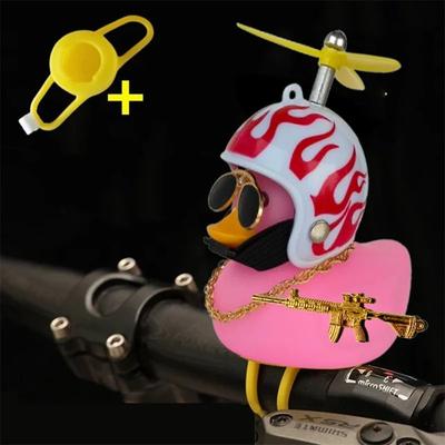Inspired Living Yellow Rubber Duck Car Ornament With Helmet Propeller Fun Dashboard Duck Decoration & Squeeze Toy p4