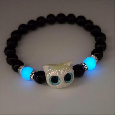 Trendy Discount Goods Cartoon Big Eye Cat Luminous Bracelet For Women, Trendy Black Cat Pendant, New Design Friendship Jewelry Gifts blue White