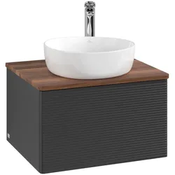 Villeroy & Boch Waschbeckenunterschrank Antao, 1 Auszug, 600x360x500mm, Black Matt Lacquer, Warm Walnut Abdeckplatte