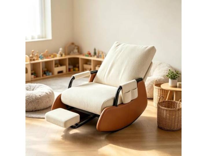 kumamart Schaukelsessel Modern mit Ausziehbarer Beinablage Bequemer Schaukelsessel mit 60cm breiter Sitzfläche und platzsparender Beinauflage fürs Wohnzimmer.