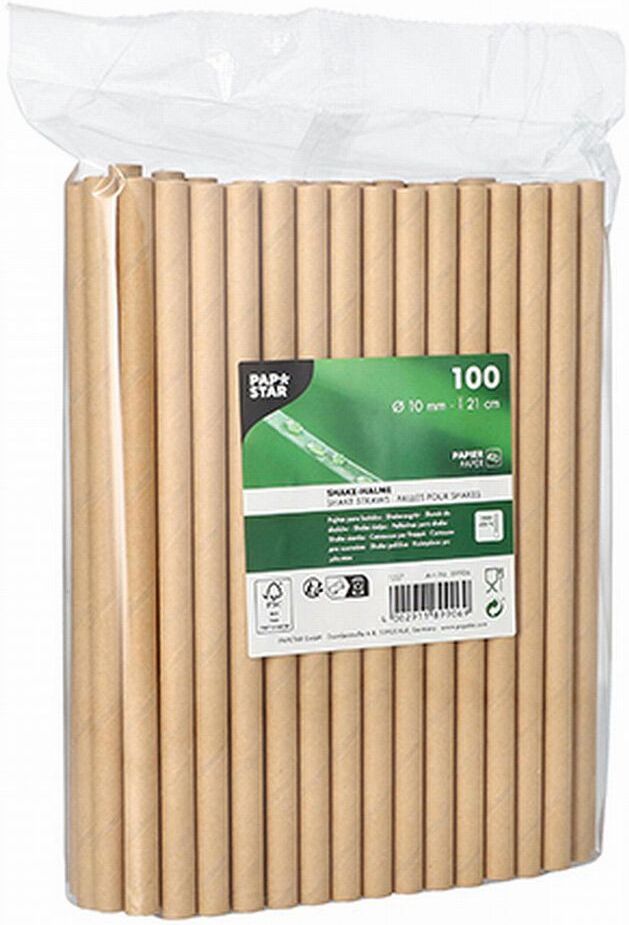 PAPSTAR Sugrör Shake papper 10mmx21cm brun 100/fp
