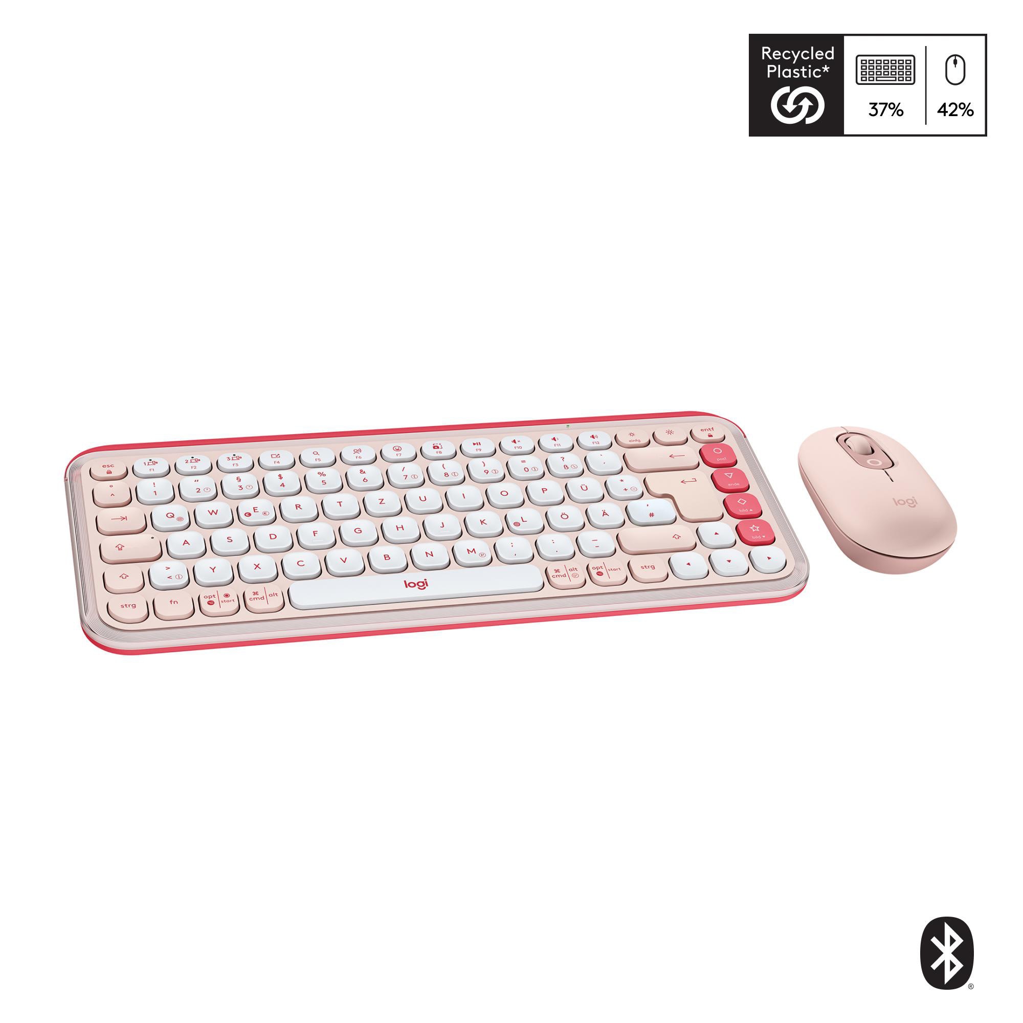 Logitech POP Icon Combo Rosé - Bluetooth-Tastatur-Maus-Set, Multi-Device, 15 anpassbare Tasten mit der Logi Options+ App