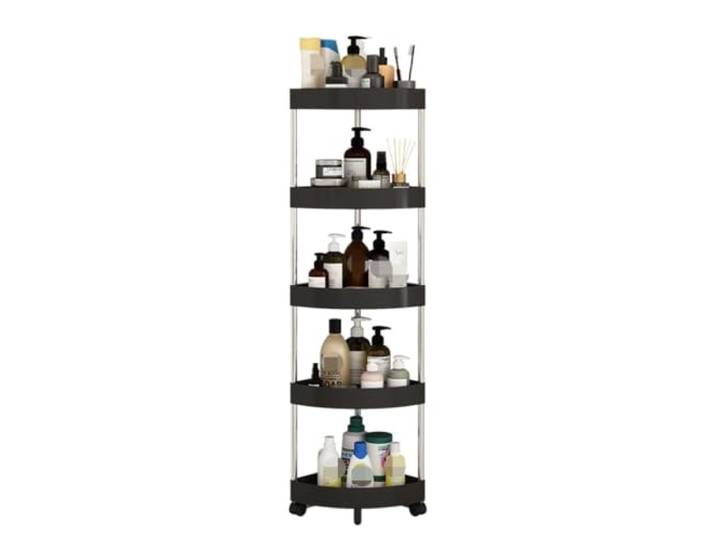 VNCdfhETs Standregal Edelstahl-Kunststoff-Eckregal Mit Rollen, Ecklagerregal, Eckregale Für Wohnzimmer, Badezimmer, Küche zur Organisation und Aufbewahrung(5 Tier)