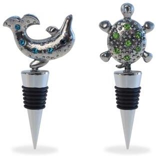 Puzzled Inc. Sea Turtle and Dolphin Metal and Rhinestones Wine Stoppers (Set of 2)