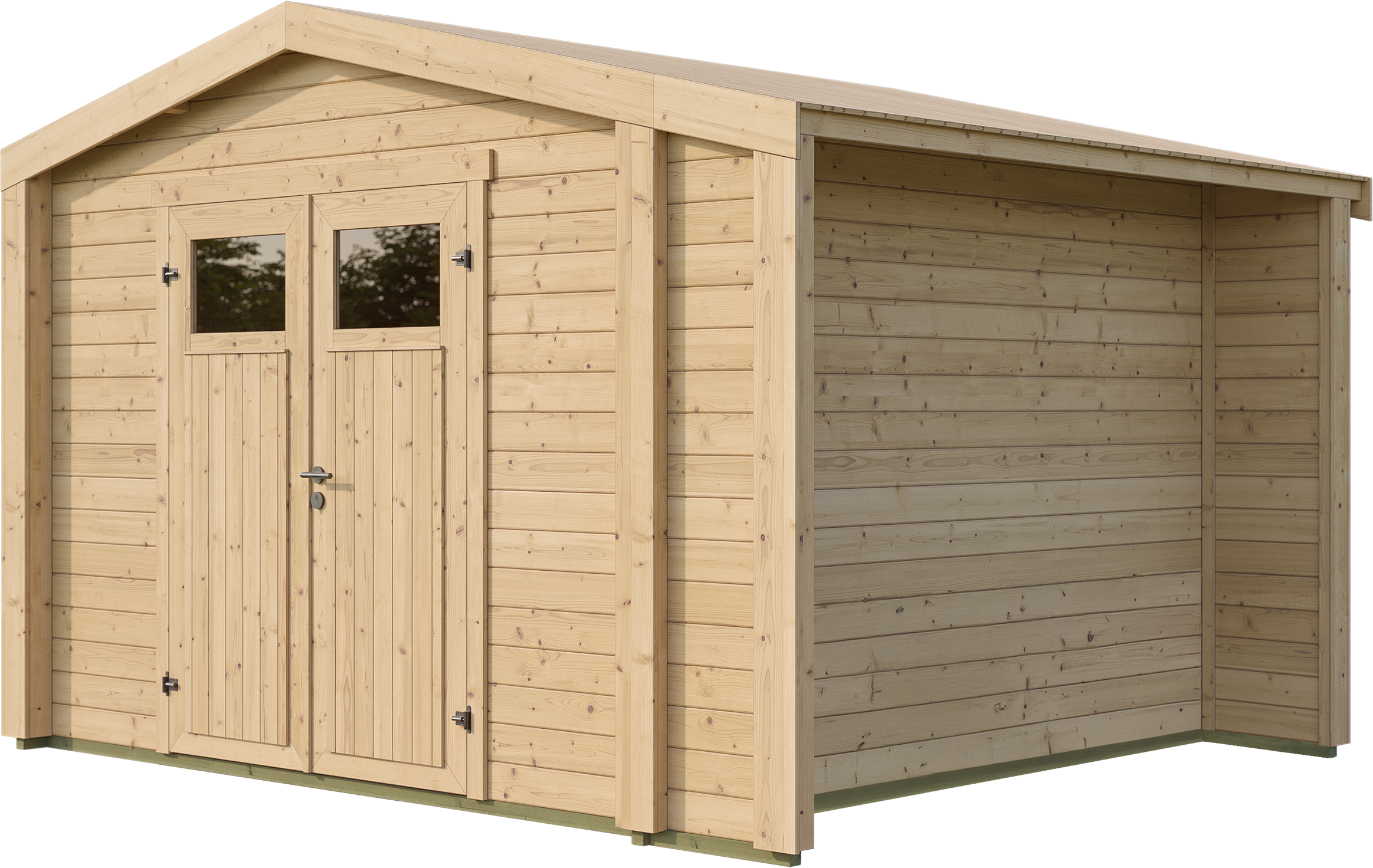 Gartenhaus WEKA "Killarney", beige (naturbelassen), ohne Fußboden, ohne Dacheindeckung, Massivholz, Gartenhäuser, Gartenhaus, Doppeltür, 1/4 verglast