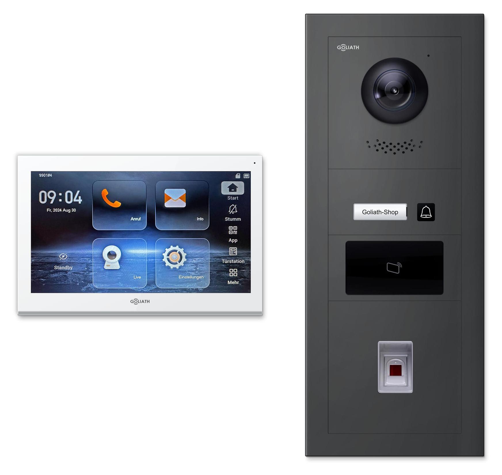 Goliath IP-Video-Türsprechanlage GL-IPH140M für 1 Familie - Fingerprint, RFID : 1 Monitor : 10 Zoll Weiß : Anthrazit : Unterputzdose Monitor Anzahl: 1 Monitor Monitor Farbe: 10 Zoll Weiß Montage: Unterputzdose Türklingel Farbe: Anthrazit