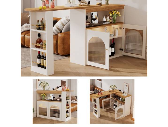 138 - 193x39x105cm table de bar extensible moderne table à manger extensible avec espace de rangement table de bar table Bistro